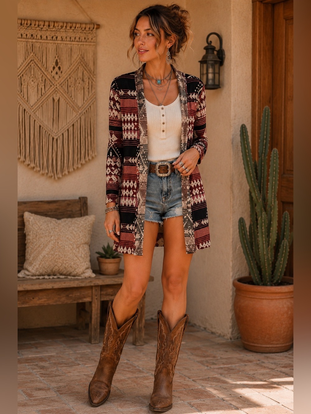 About A Girl Aztec Tribal Southwestern Long Cardigan
